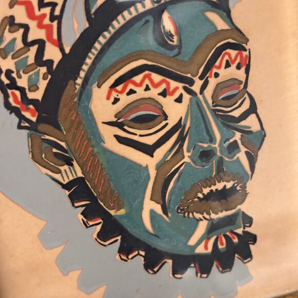 Set of 3 MCM Framed Mask Prints Tribal Devil Death Masks 1950s 1960s Vintage - Picture 3 of 12